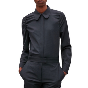 COS Dark Gray Micro-Check Button-Down Shirt